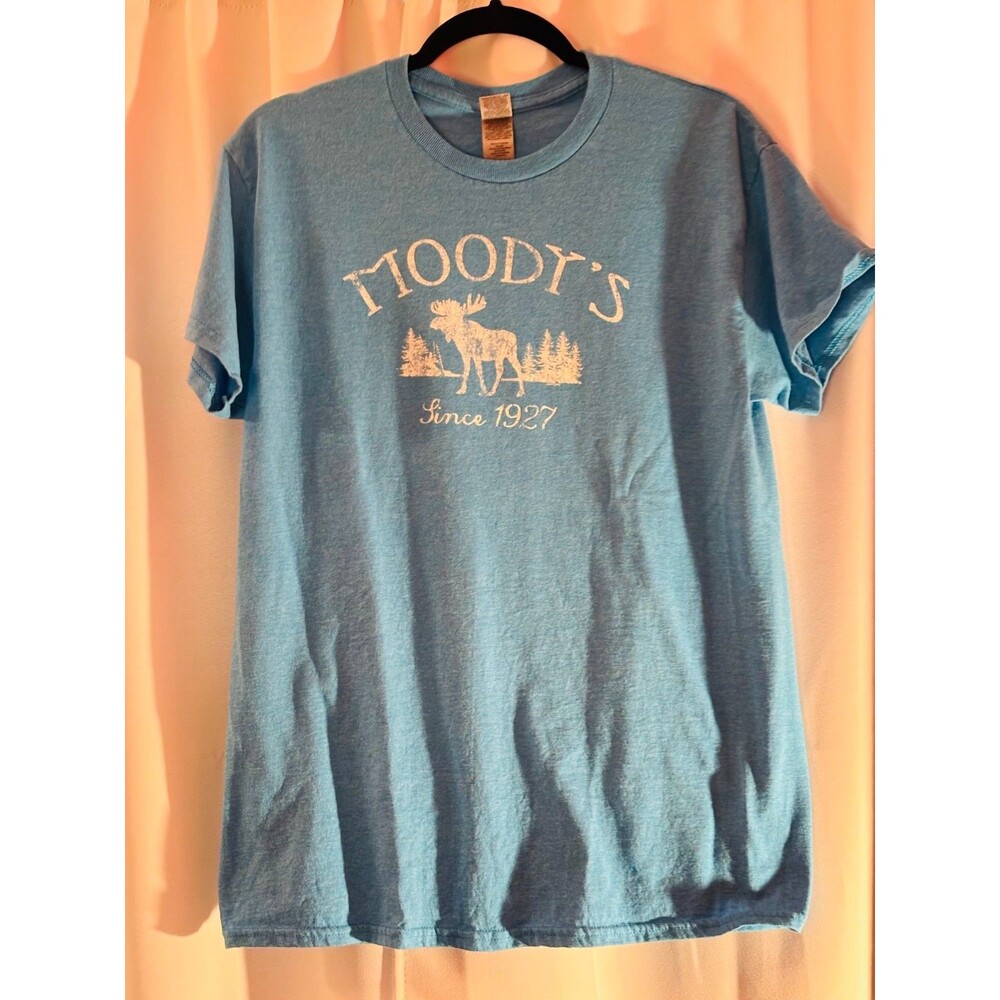 Gildan Moodys Since 1927 Moose Graphic T-Shirt Mens Medium Blue Heather Tee